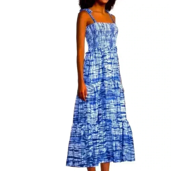 Solid & Striped Indigo Shibori Midi Dress sz L - Picture 1 of 11